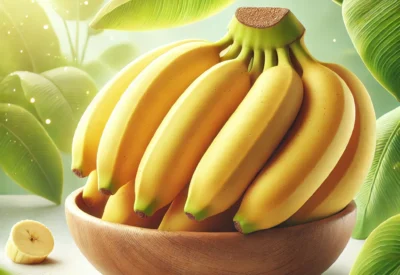 Fresh, ripe yellow bananas bunch against a white background, showcasing their perfect curved shape and vibrant color